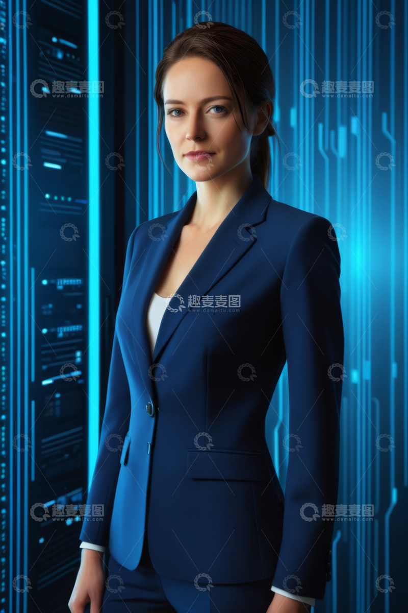 高清大图下载【趣麦麦图】身着西装的女性科技背景肖像