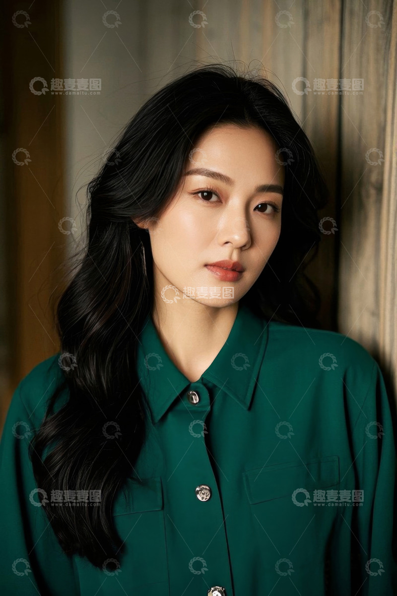 高清大图下载【趣麦麦图】身着绿衣女性的半身肖像