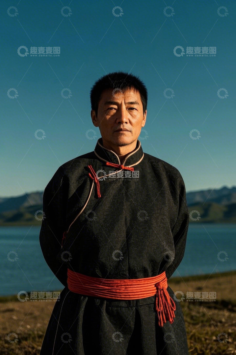 高清大图下载【趣麦麦图】身着民族服饰的男子立在湖畔