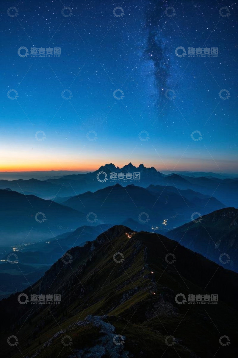 高清大图下载【趣麦麦图】山间星空暮色全景