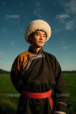 草原上身着民族服饰的男子