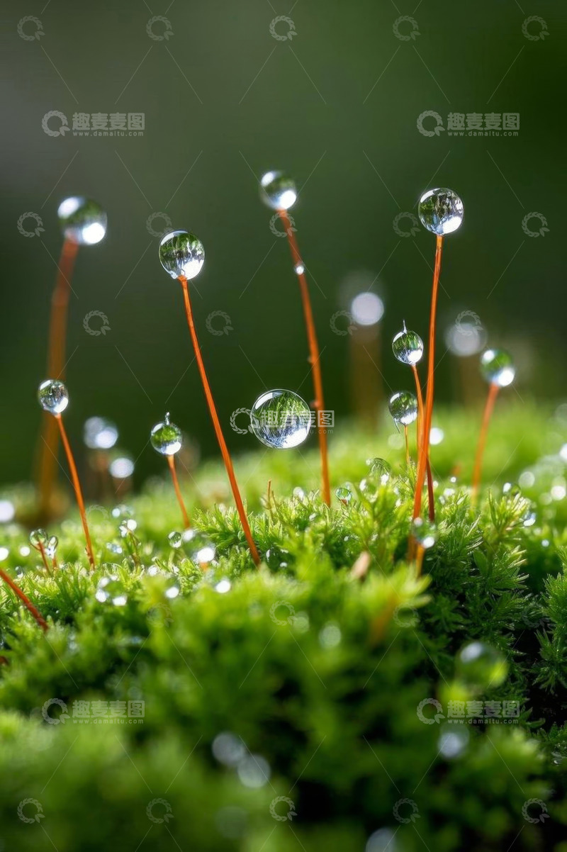 高清大图下载【趣麦麦图】苔藓上晶莹剔透的露珠