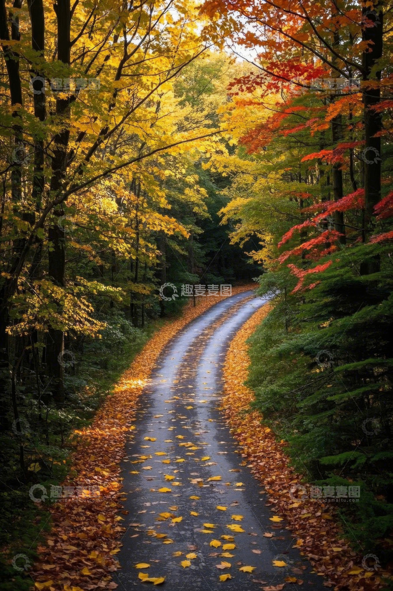 高清大图下载【趣麦麦图】秋日森林中的蜿蜒小路