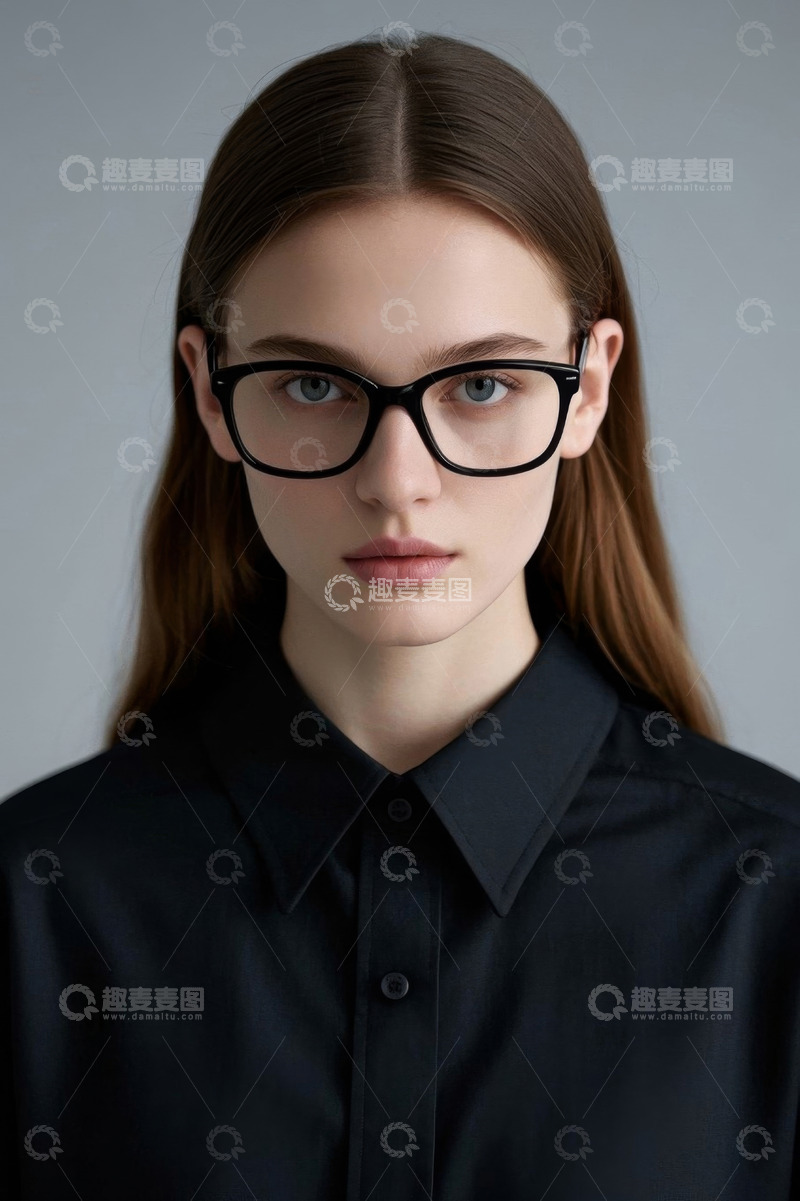 高清大图下载【趣麦麦图】戴眼镜女性肖像特写