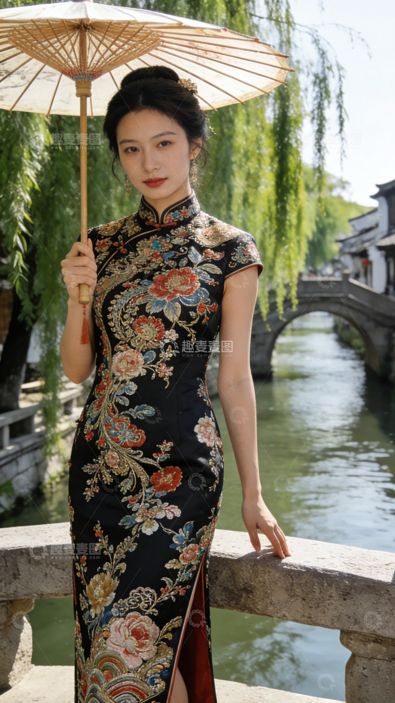 高清大图下载【趣麦麦图】旗袍女子古镇风景摄影