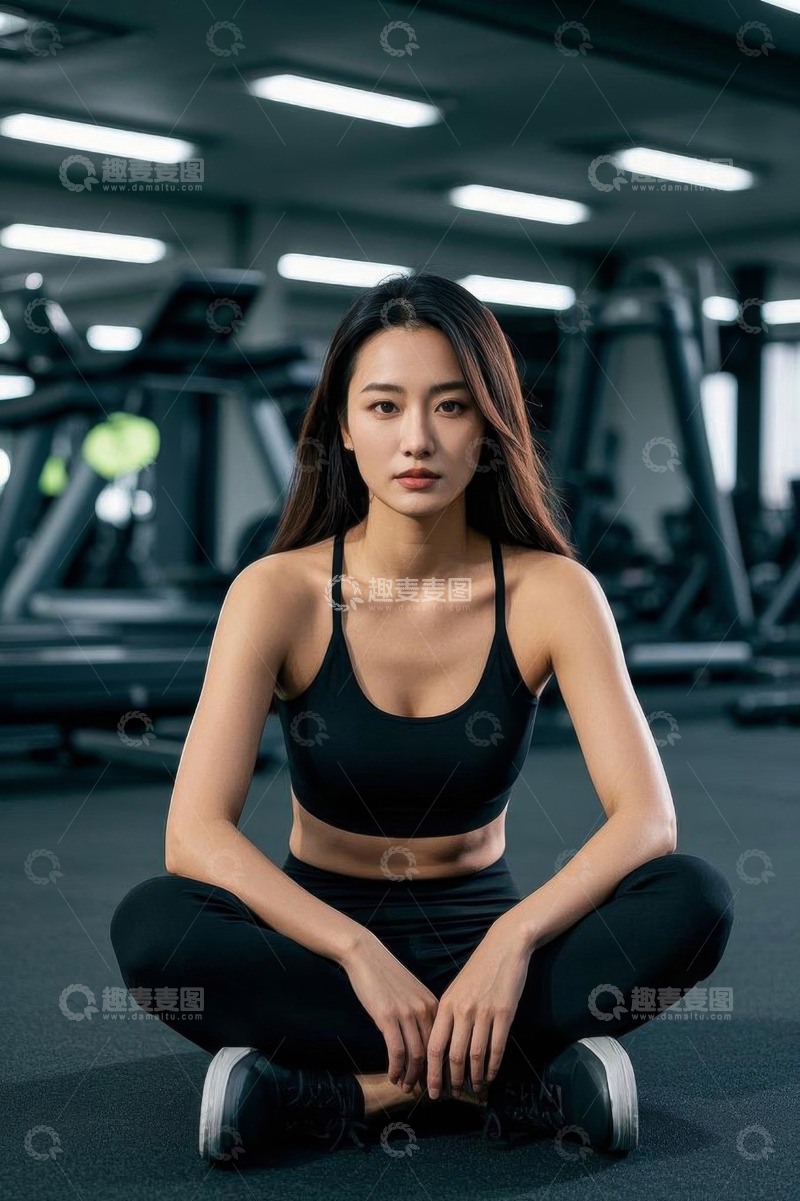 高清大图下载【趣麦麦图】健身房中休憩的女性