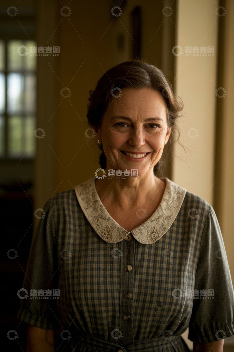 高清大图下载【趣麦麦图】微笑的中老年女士室内肖像