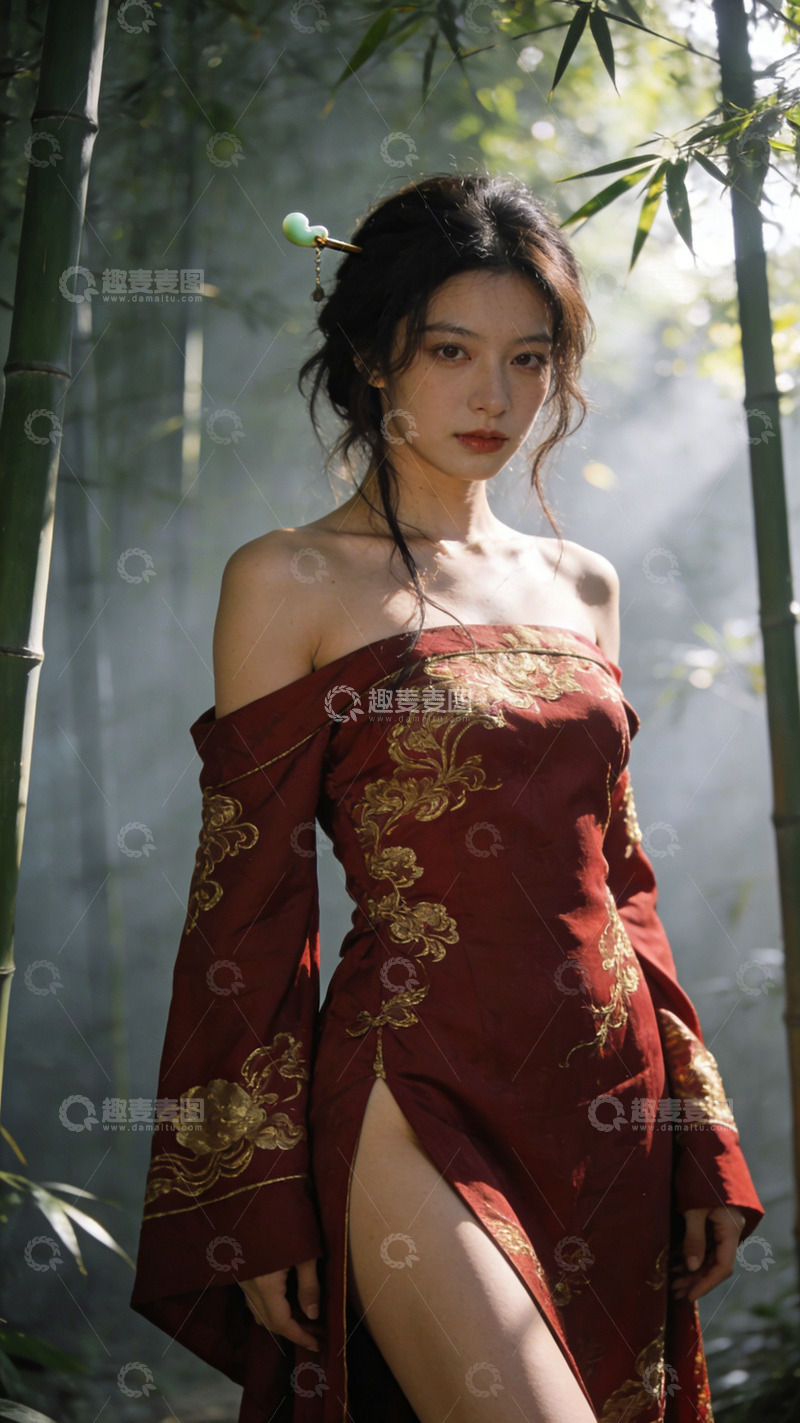 高清大图下载【趣麦麦图】竹林古风美人写真