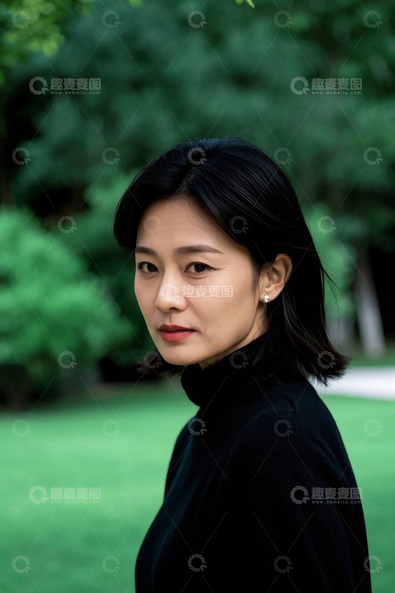 高清大图下载【趣麦麦图】户外女子黑色高领衫肖像