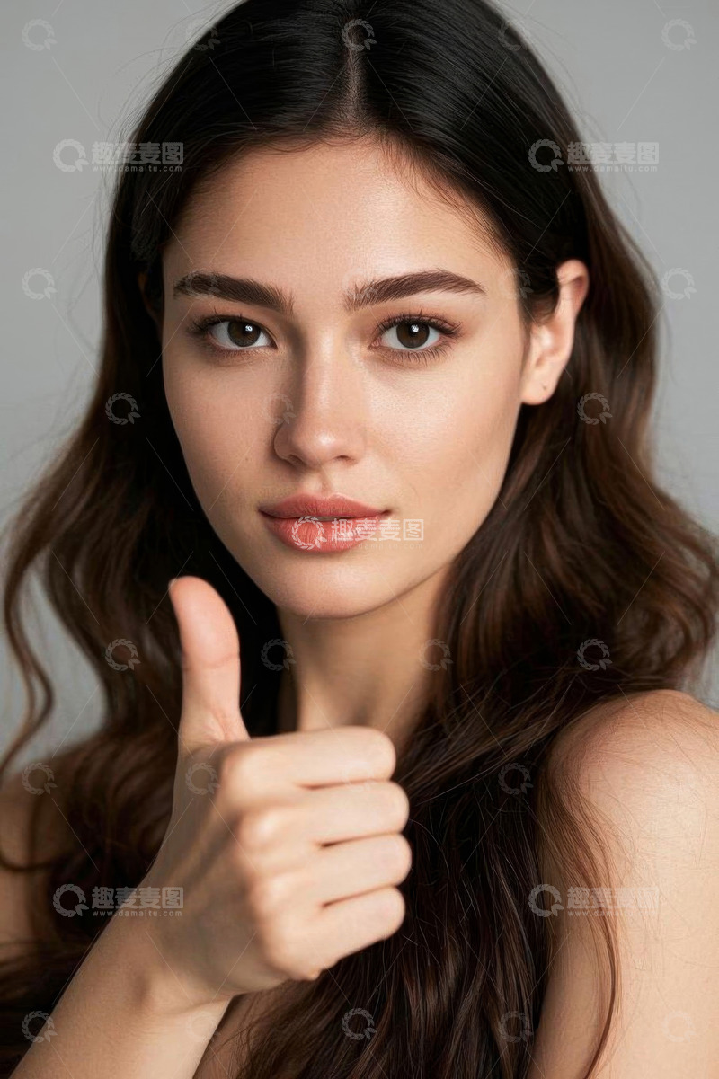 高清大图下载【趣麦麦图】微笑女孩竖大拇指特写