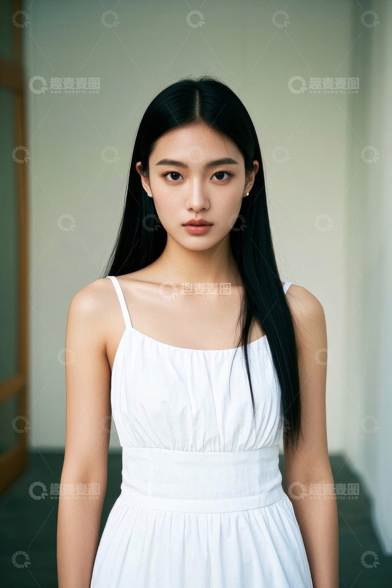 高清大图下载【趣麦麦图】穿白裙亚洲青年女性肖像