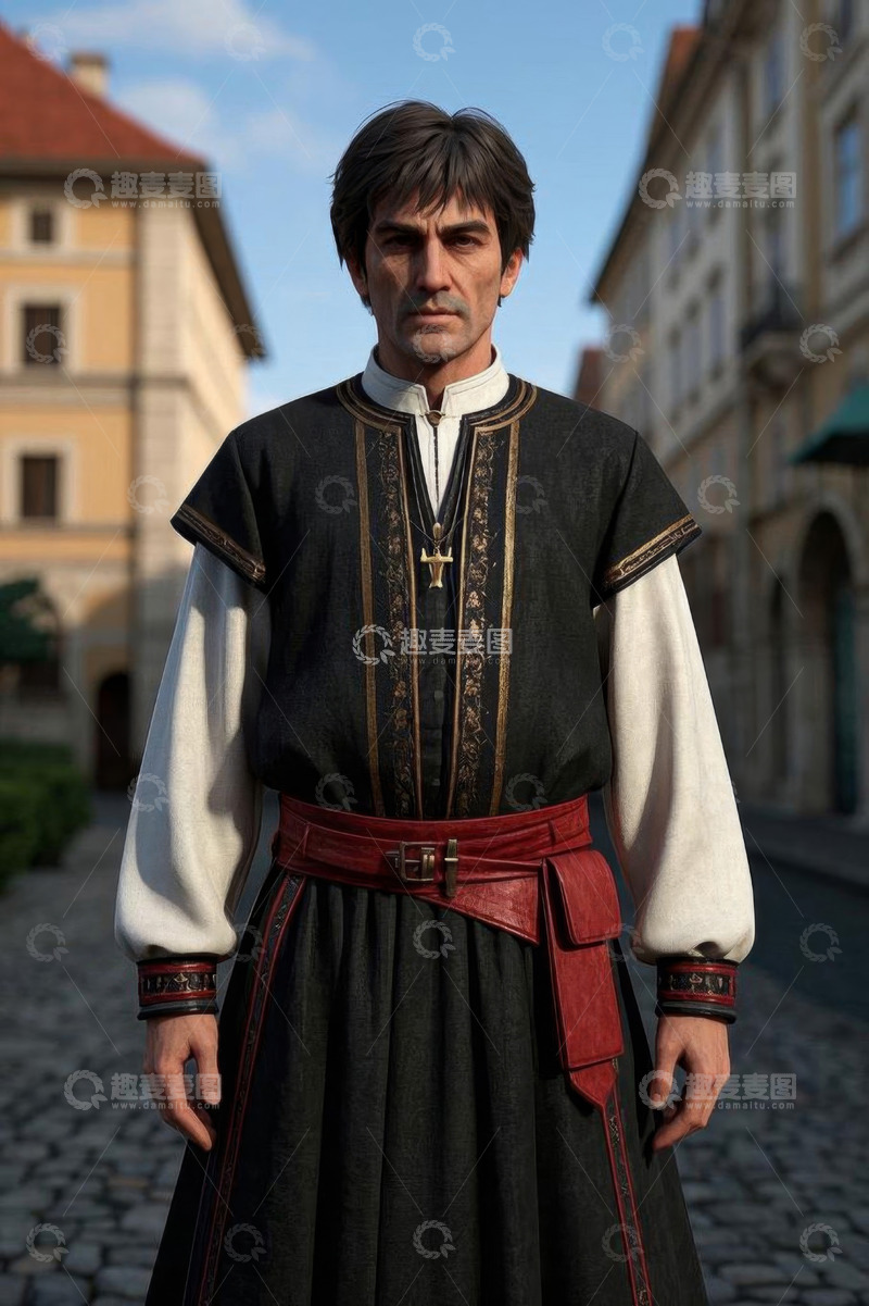 高清大图下载【趣麦麦图】身着传统服饰男子立于街道