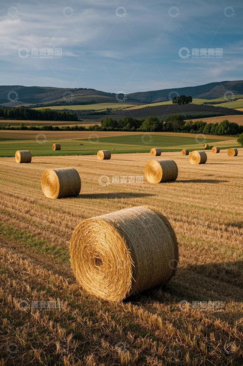 高清大图下载【趣麦麦图】田野中的干草捆田园风光