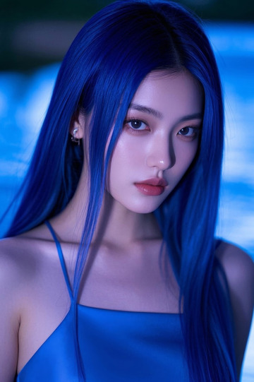 蓝发女子特写人像