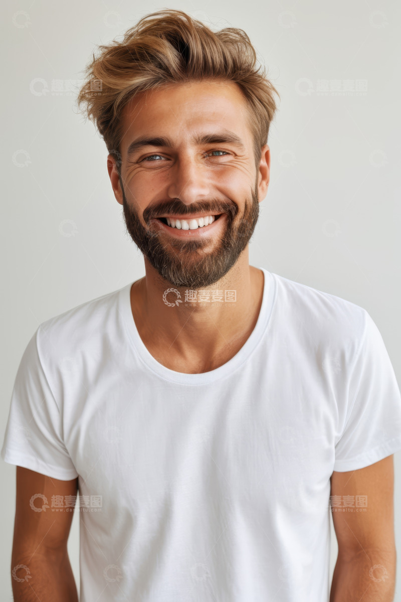 高清大图下载【趣麦麦图】微笑男士白色T恤肖像