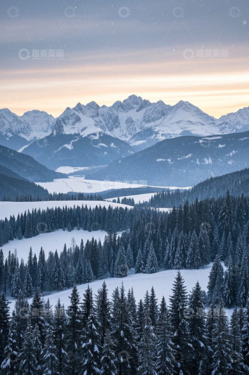 高清大图下载【趣麦麦图】雪山森林冬日自然风光
