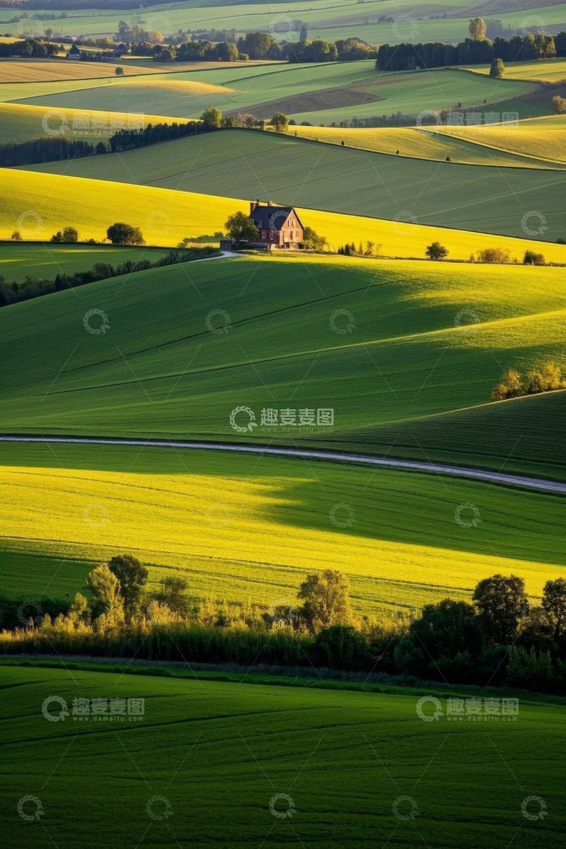 高清大图下载【趣麦麦图】田园乡村风景中的独栋房屋