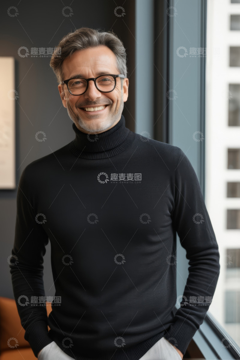 高清大图下载【趣麦麦图】穿着高领毛衣的男士微笑肖像