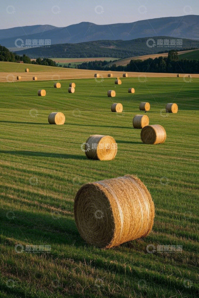 高清大图下载【趣麦麦图】田野中的干草卷风景