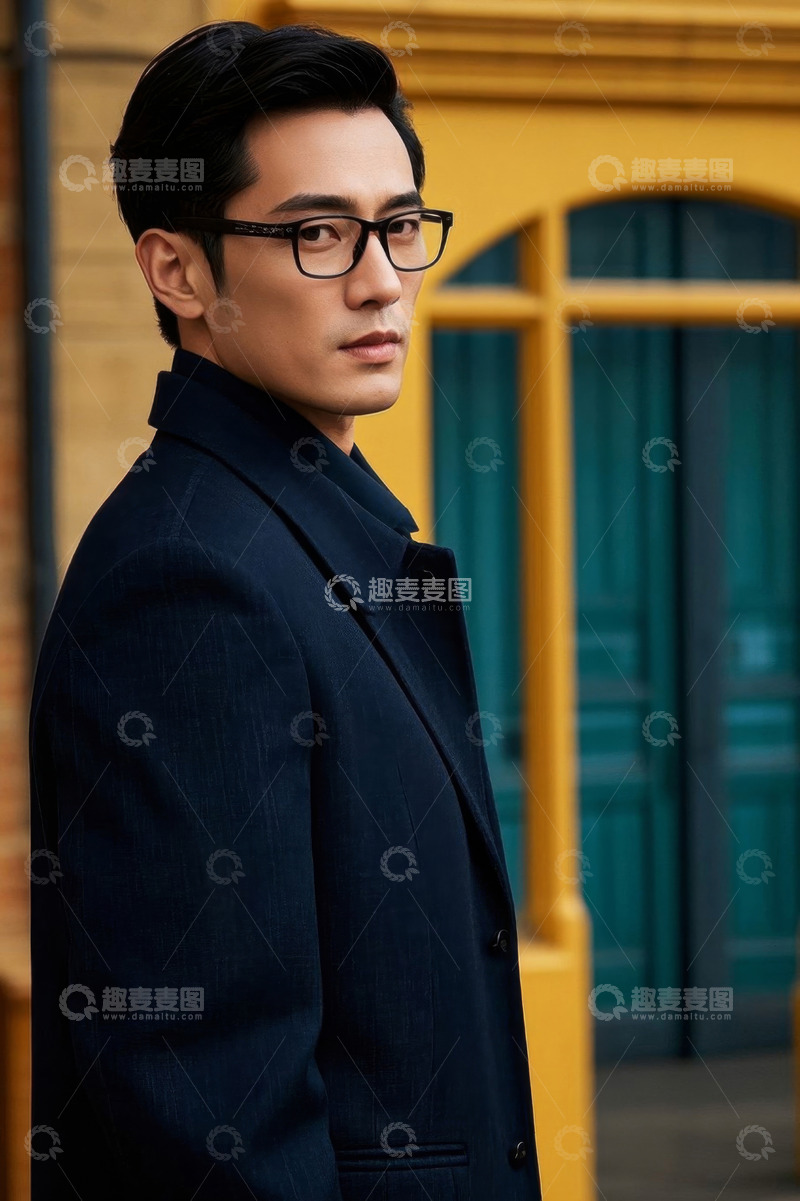 高清大图下载【趣麦麦图】戴眼镜男士户外侧身肖像