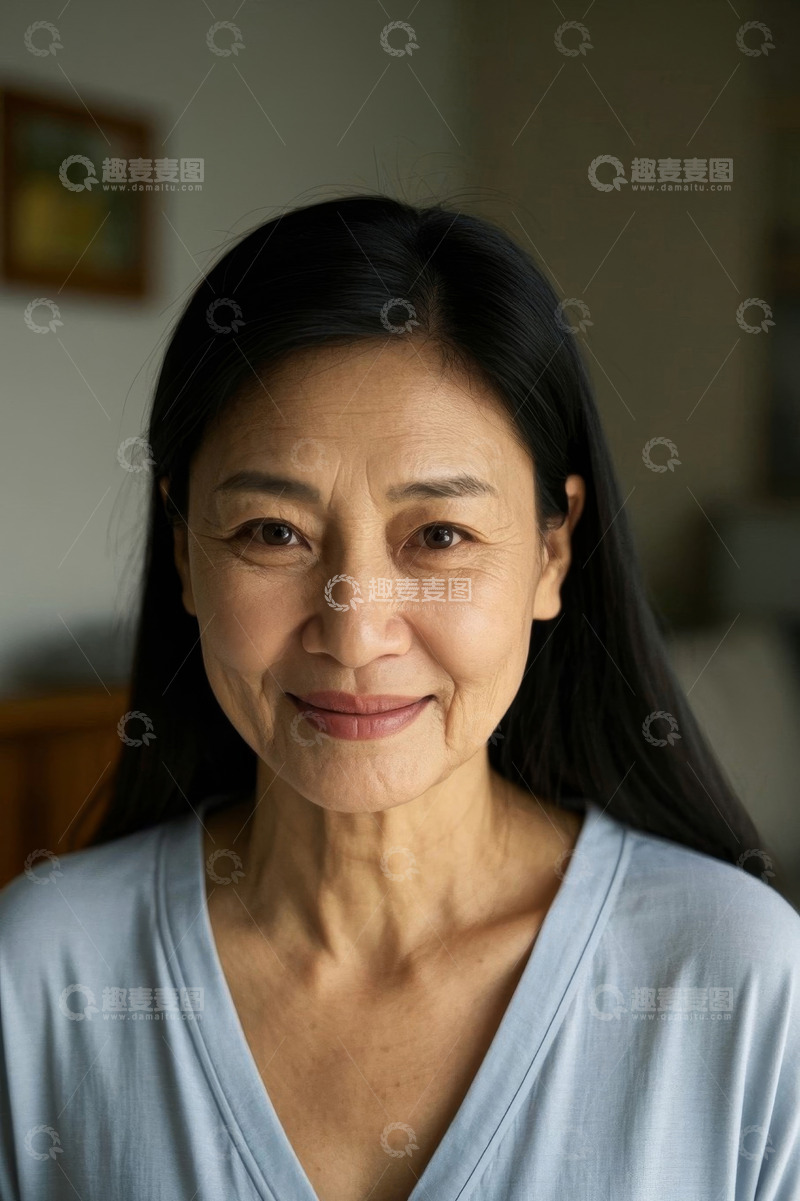 高清大图下载【趣麦麦图】微笑的中年女性室内肖像