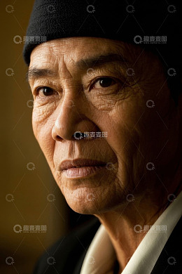 戴帽老年男性肖像特写