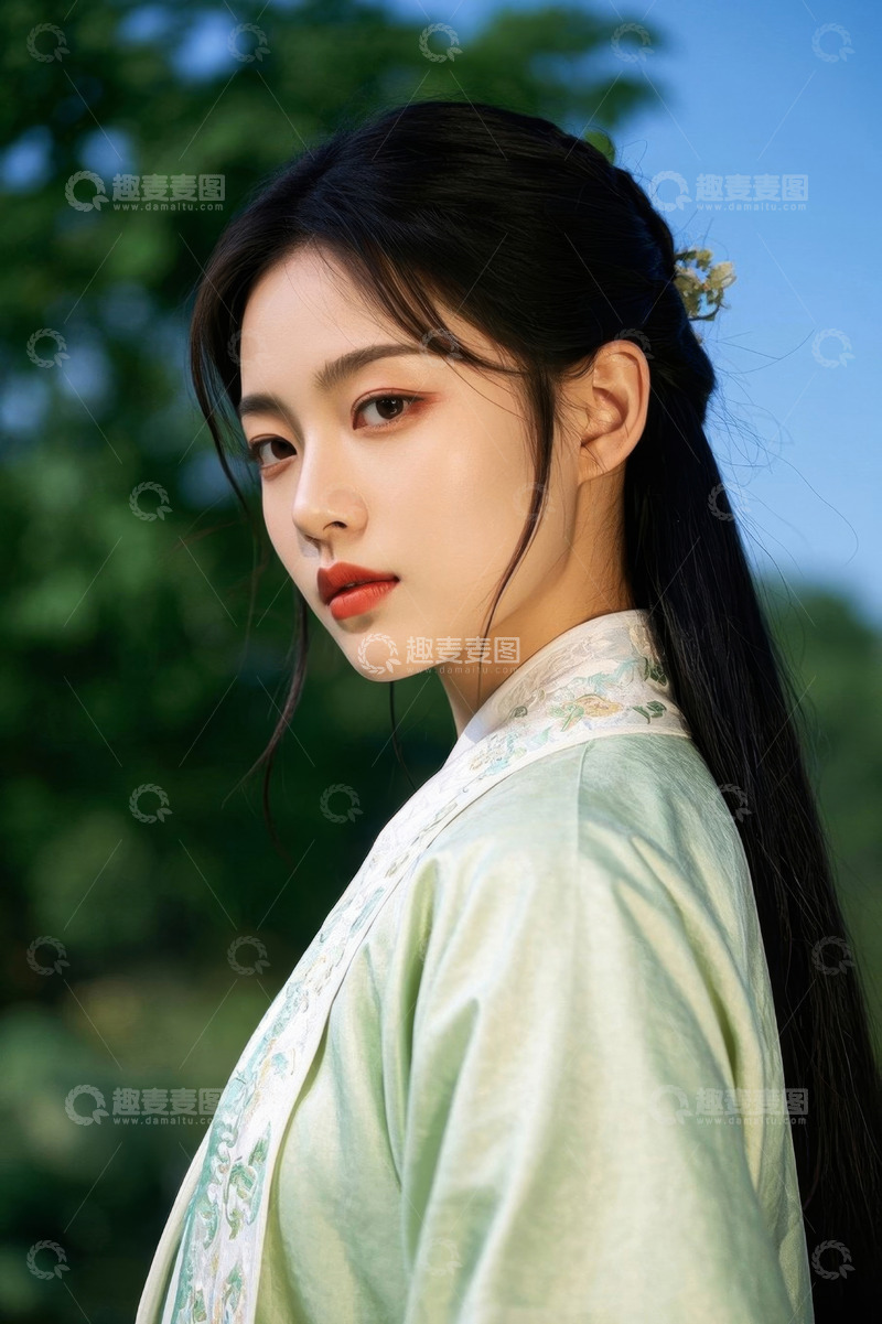 高清大图下载【趣麦麦图】身着汉服的女子户外侧颜