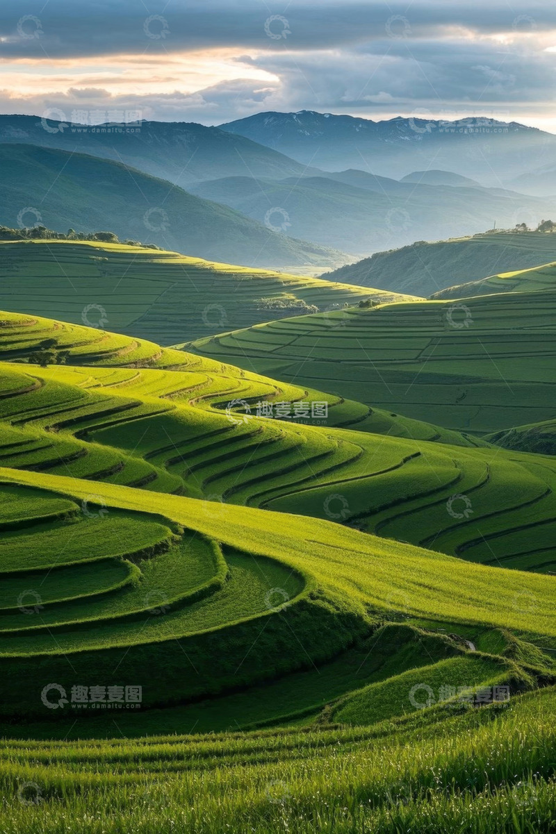 高清大图下载【趣麦麦图】田园风光梯田与远山景色