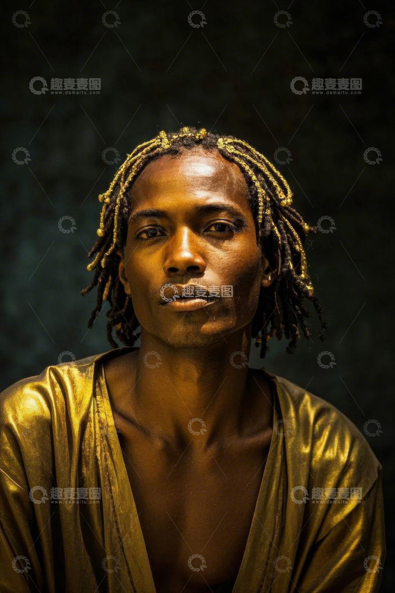 高清大图下载【趣麦麦图】身着金色服饰的非洲年轻男子