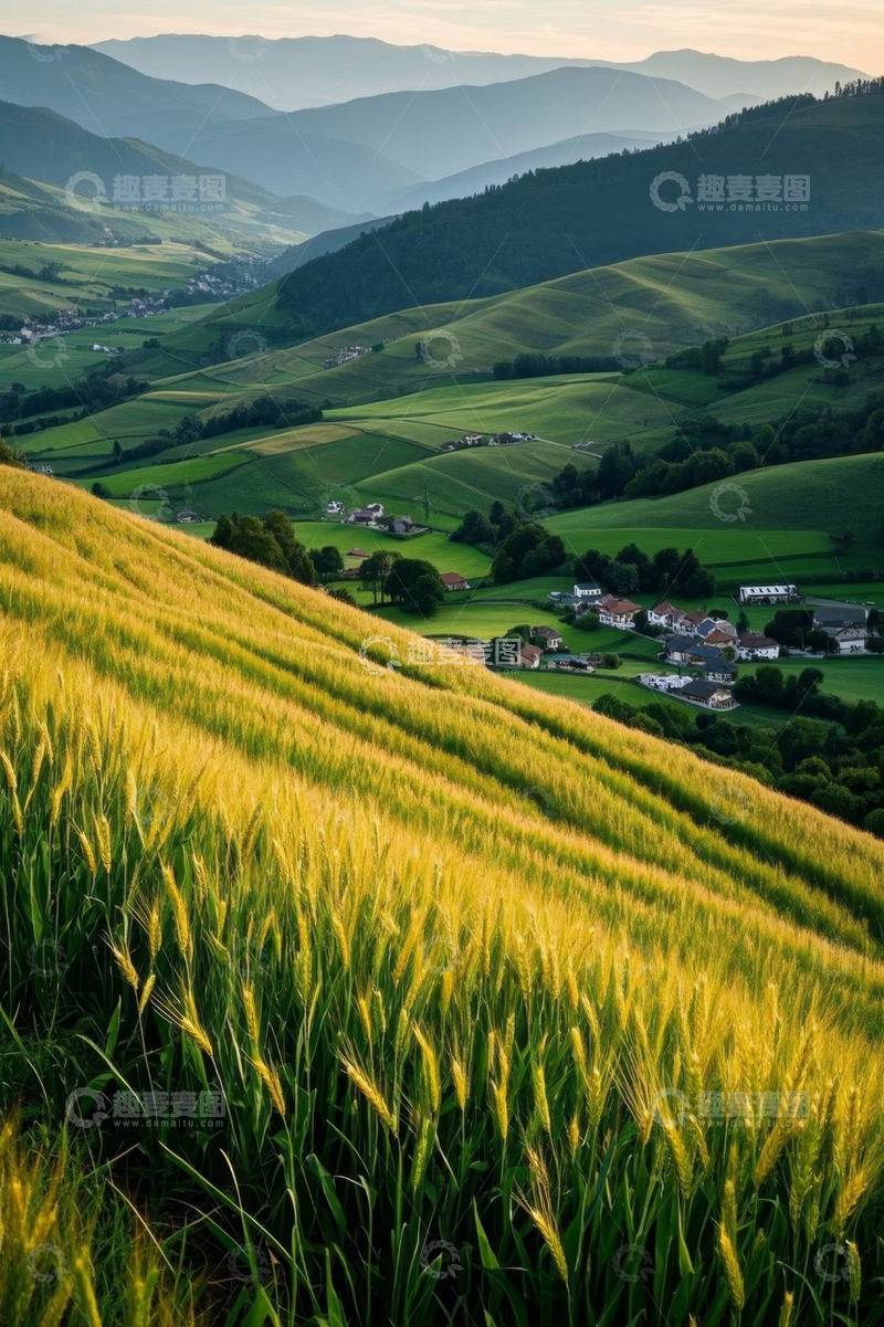 高清大图下载【趣麦麦图】田园山坡麦田乡村景观