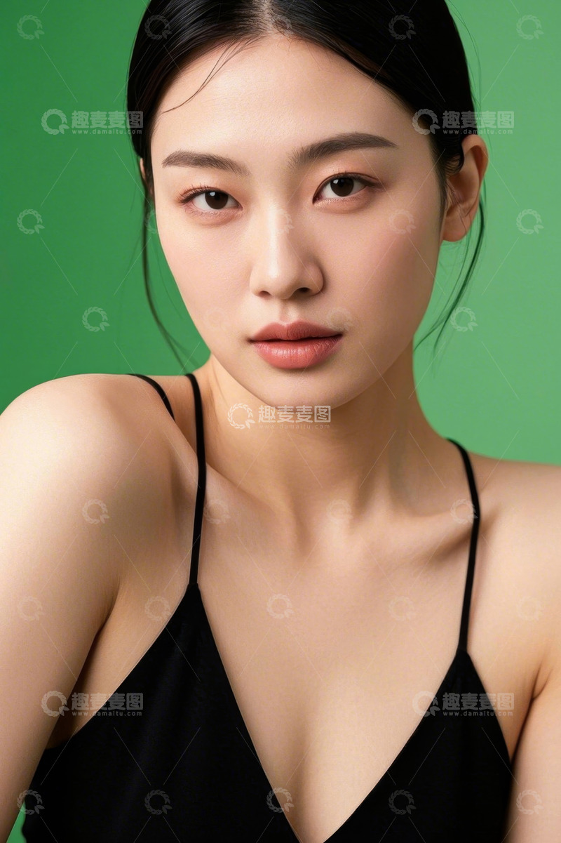 高清大图下载【趣麦麦图】绿幕前的亚洲女性肖像