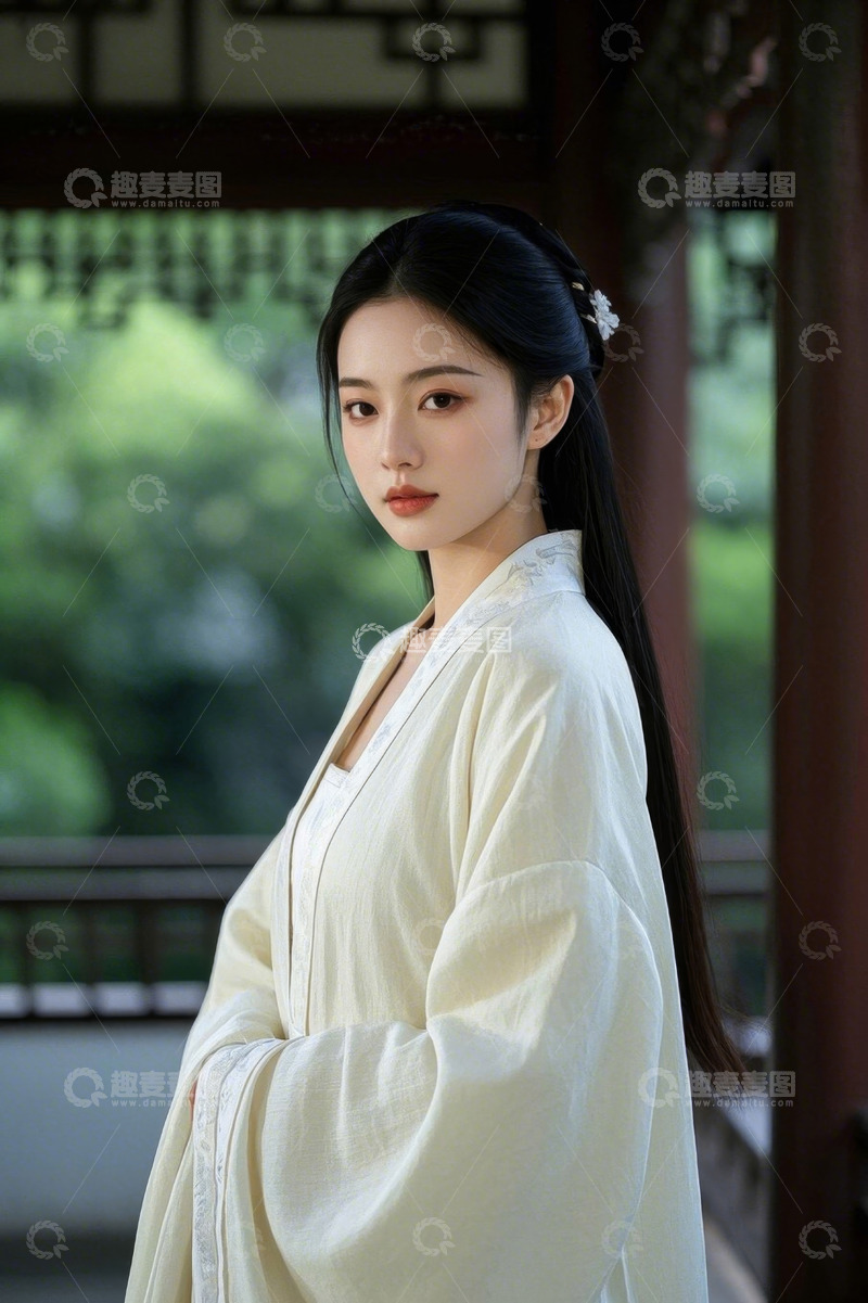 高清大图下载【趣麦麦图】古装美女于亭中优雅伫立