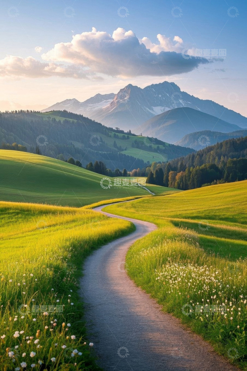 高清大图下载【趣麦麦图】山间草地蜿蜒小路自然风光