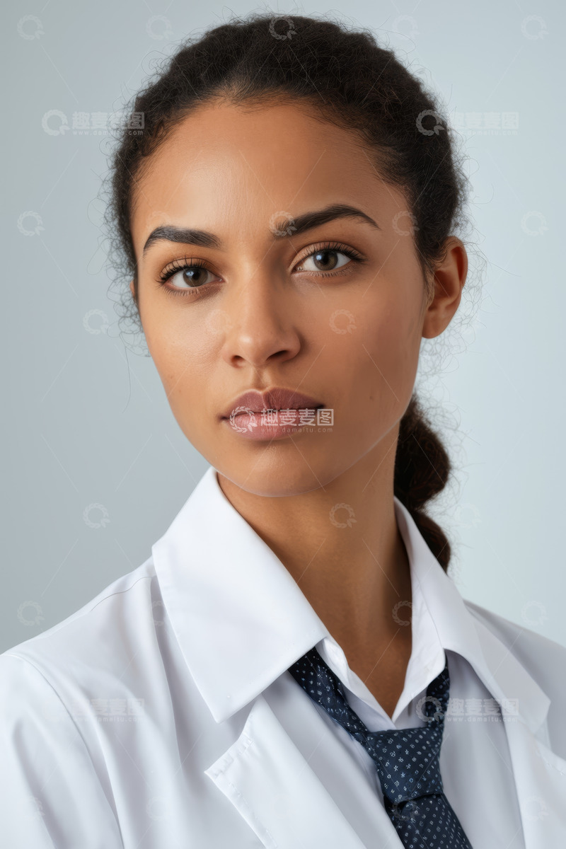 高清大图下载【趣麦麦图】穿白衬衫打领带的女性肖像