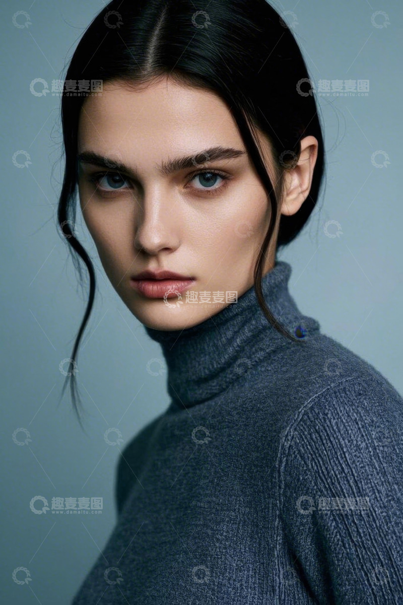 高清大图下载【趣麦麦图】穿高领毛衣的年轻女性肖像
