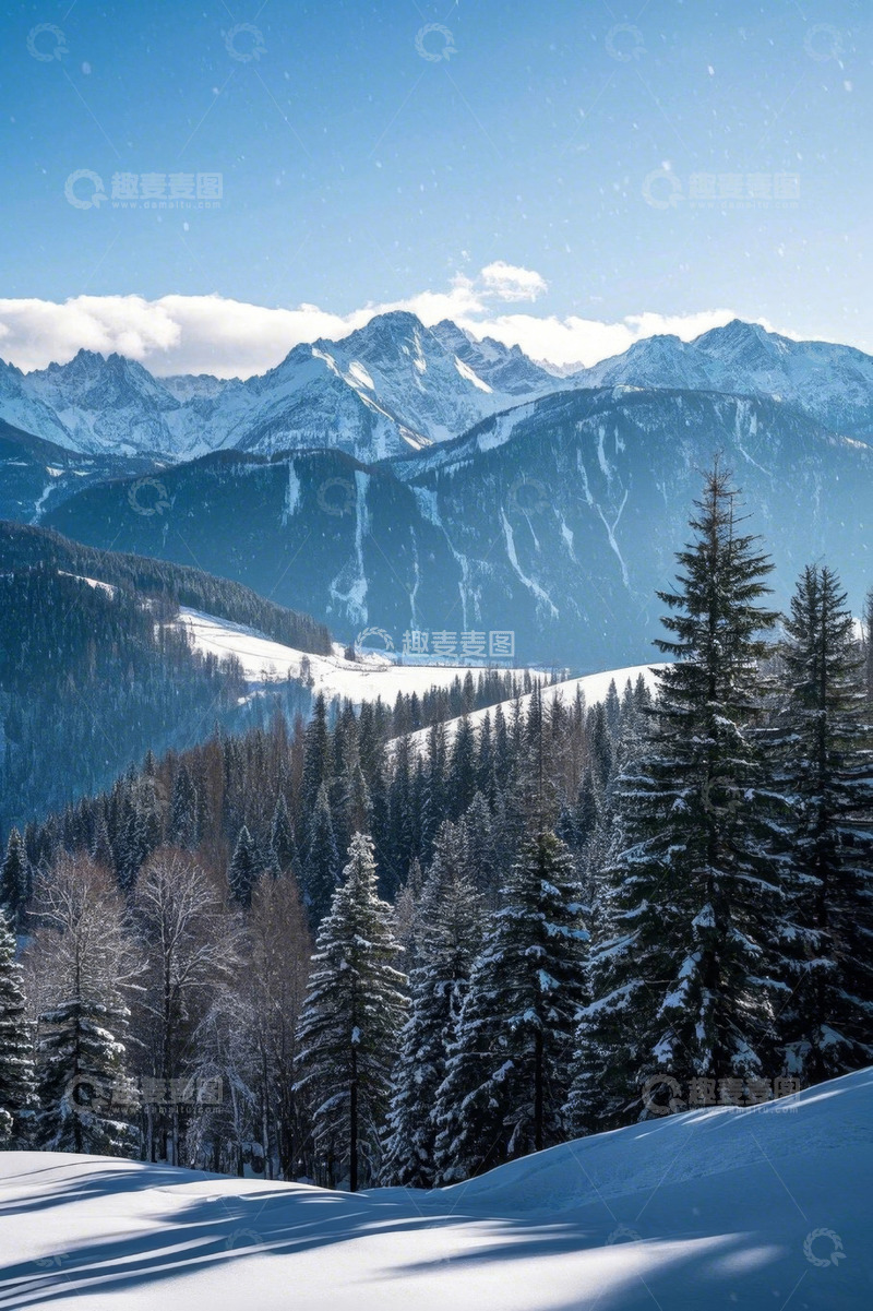 高清大图下载【趣麦麦图】雪山森林雪景自然风光