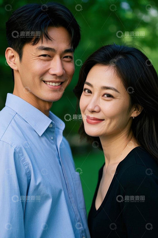 微笑男女户外合影