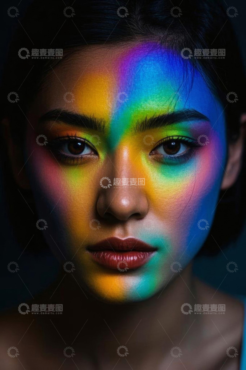 高清大图下载【趣麦麦图】女性面部彩虹艺术化妆特写