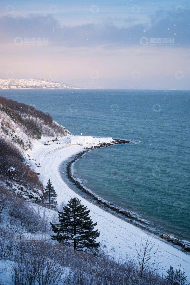 高清大图下载【趣麦麦图】冬日海边雪景全景