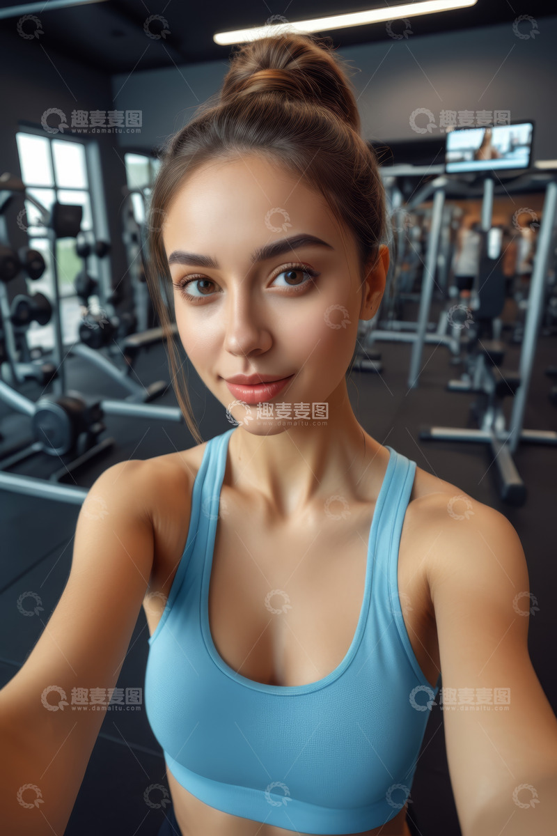高清大图下载【趣麦麦图】健身房女子运动自拍