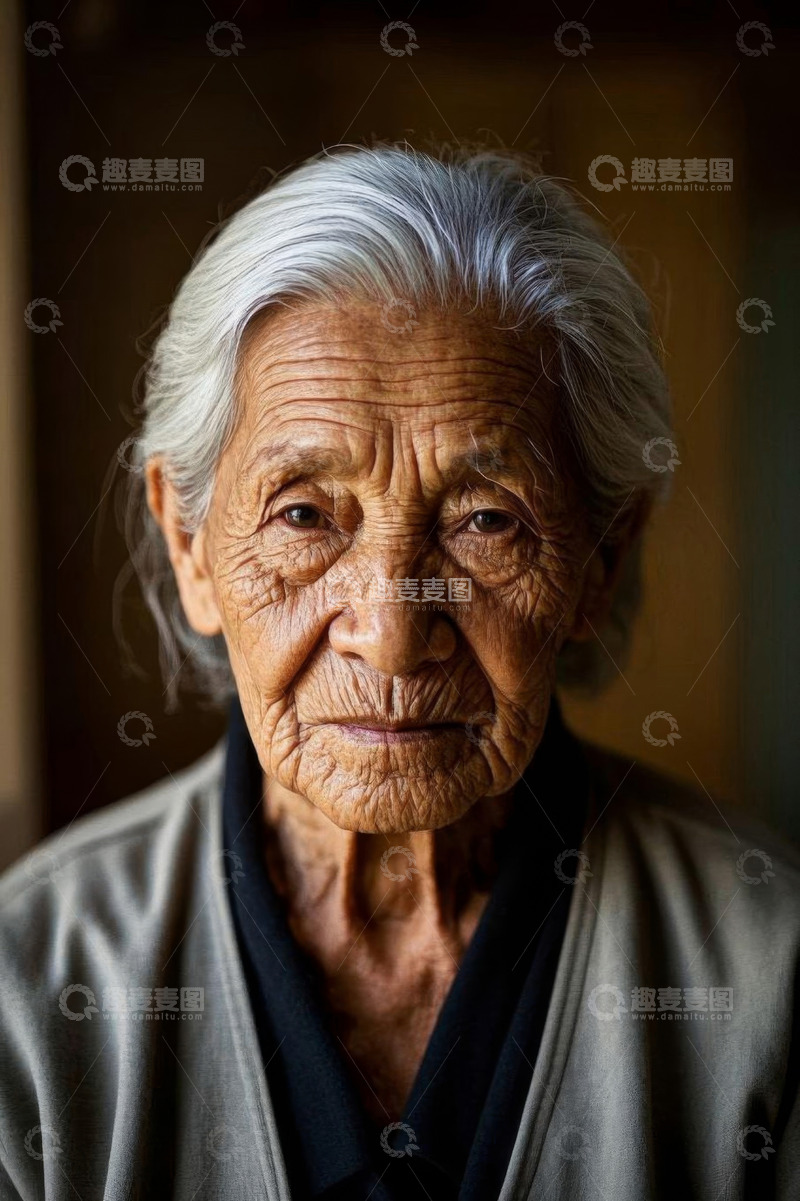 高清大图下载【趣麦麦图】老年女性面部特写肖像