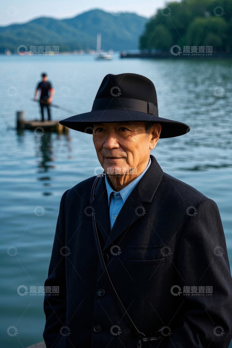 高清大图下载【趣麦麦图】湖边老人近景肖像