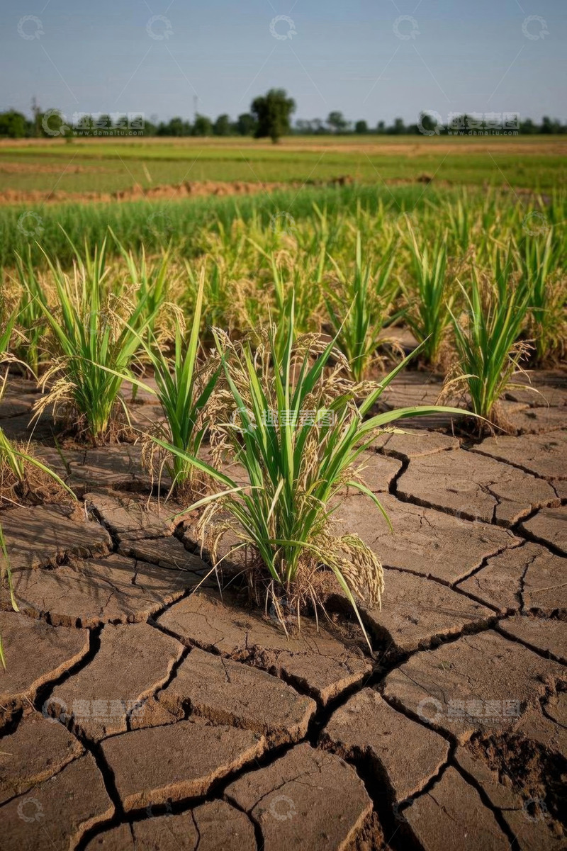 高清大图下载【趣麦麦图】干旱土地上的绿色农作物