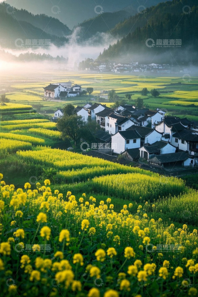 高清大图下载【趣麦麦图】婺源乡村油菜花田风光