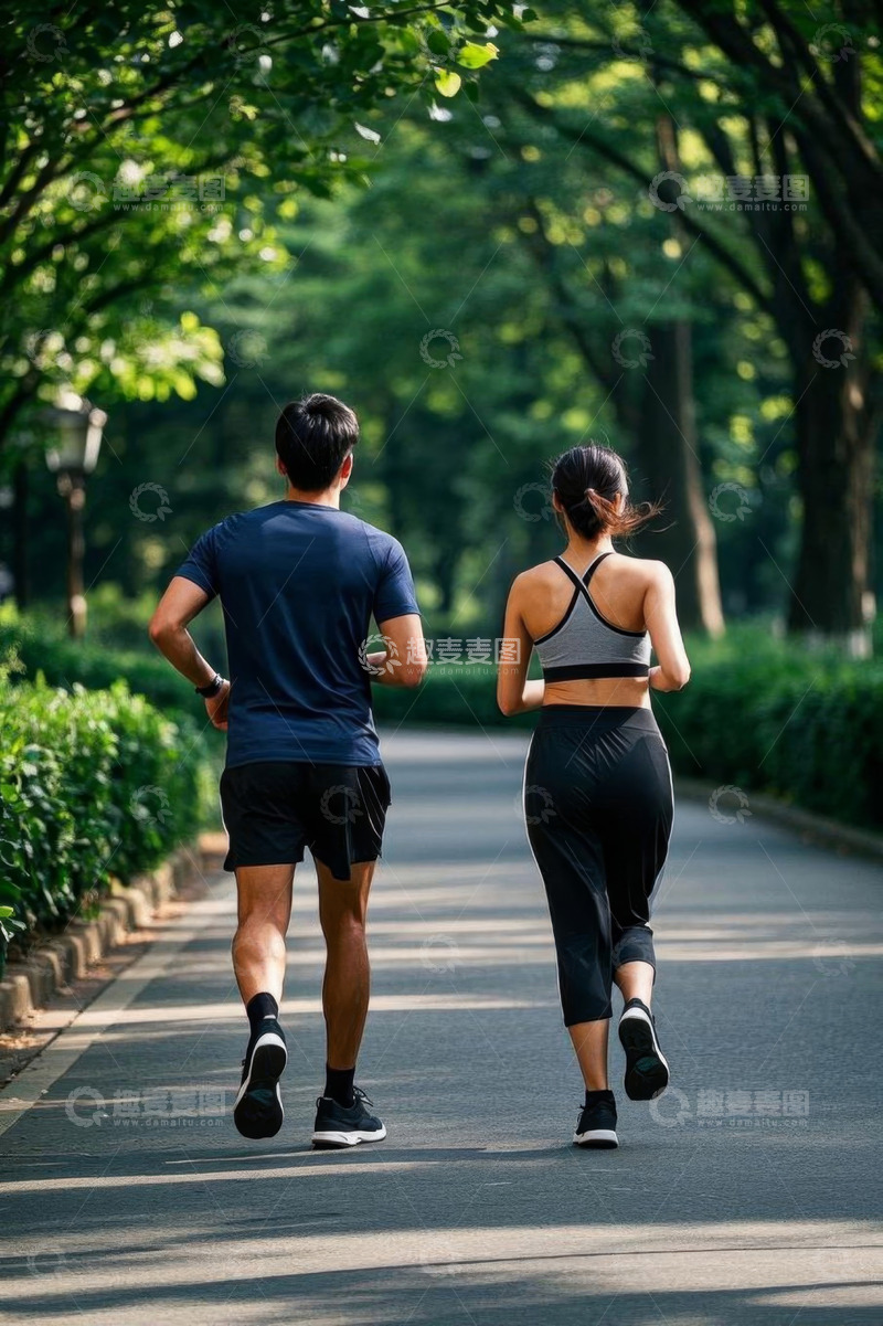 高清大图下载【趣麦麦图】男女公园内慢跑背影