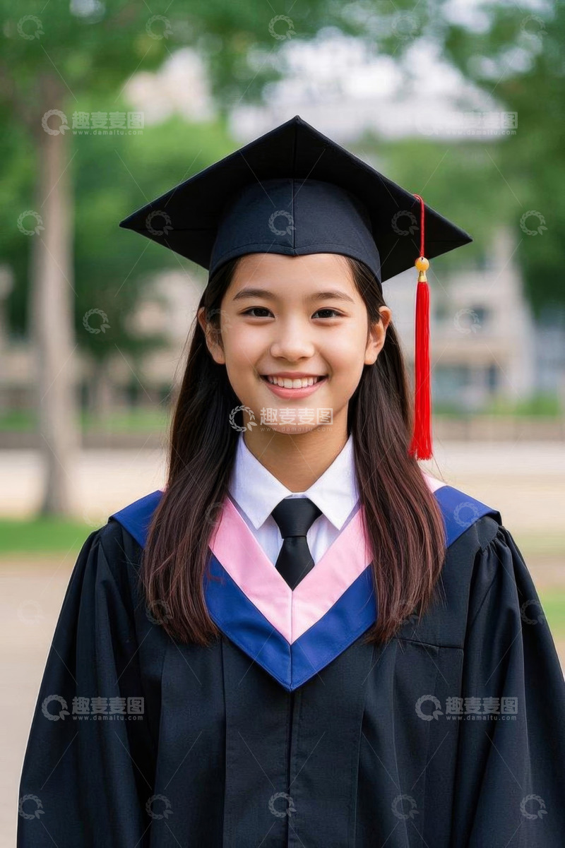 高清大图下载【趣麦麦图】身着学士服微笑的年轻学生