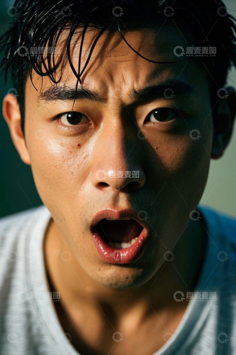 高清大图下载【趣麦麦图】表情惊讶的亚洲男性特写