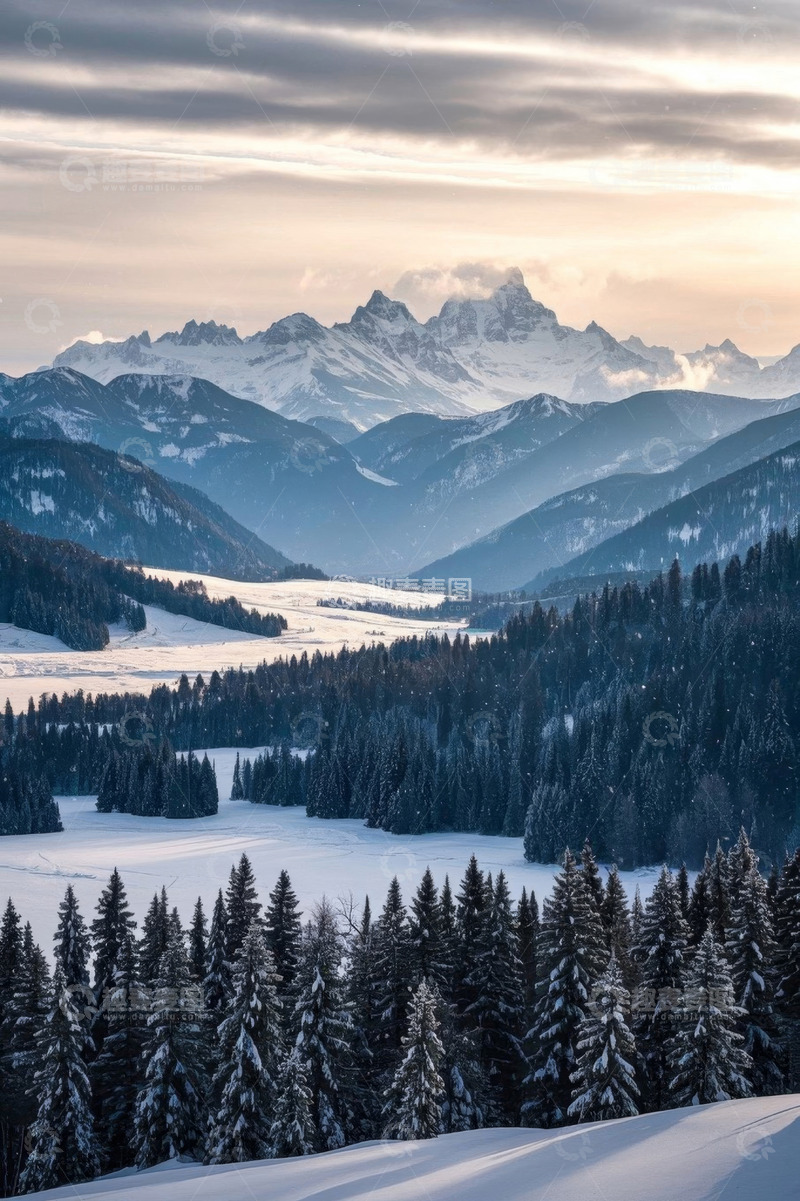 高清大图下载【趣麦麦图】雪山森林雪景自然风光
