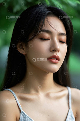 闭眼休憩的年轻女性