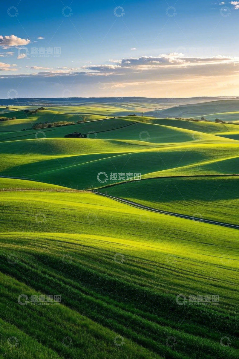 高清大图下载【趣麦麦图】广袤起伏的绿色田野风光